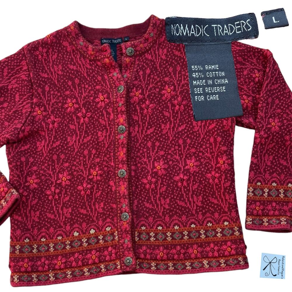 Nomadic Traders Floral Embroidered Sweater Sz L